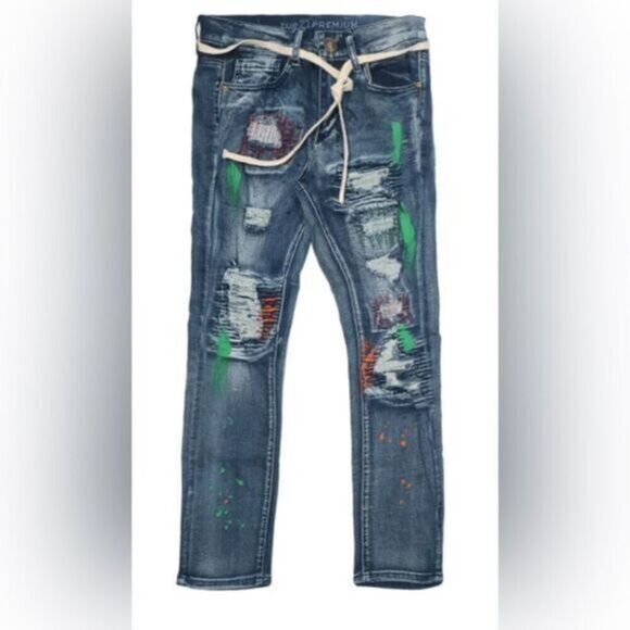 NWT RUE21 Men’s Paint Brush Denim Distressed Jeans - Size 33” - Picture 1 of 7